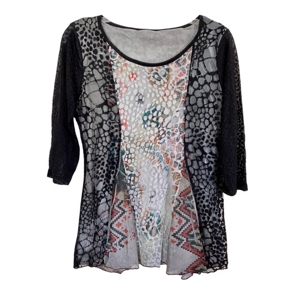 Fleur De Lis Collection Black 3/4 Sleeve Top Small EUC - Picture 1 of 6